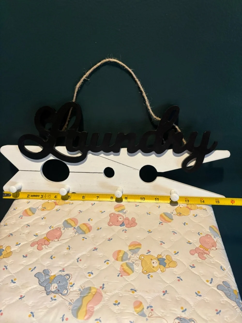 Cute Hanging Clothespin Laundry Sign with Hooks